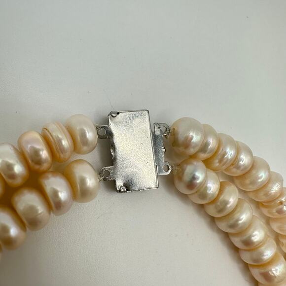 Double 2 two strand pink real freshwater button pearls beads beaded necklace - Picture 8 of 9